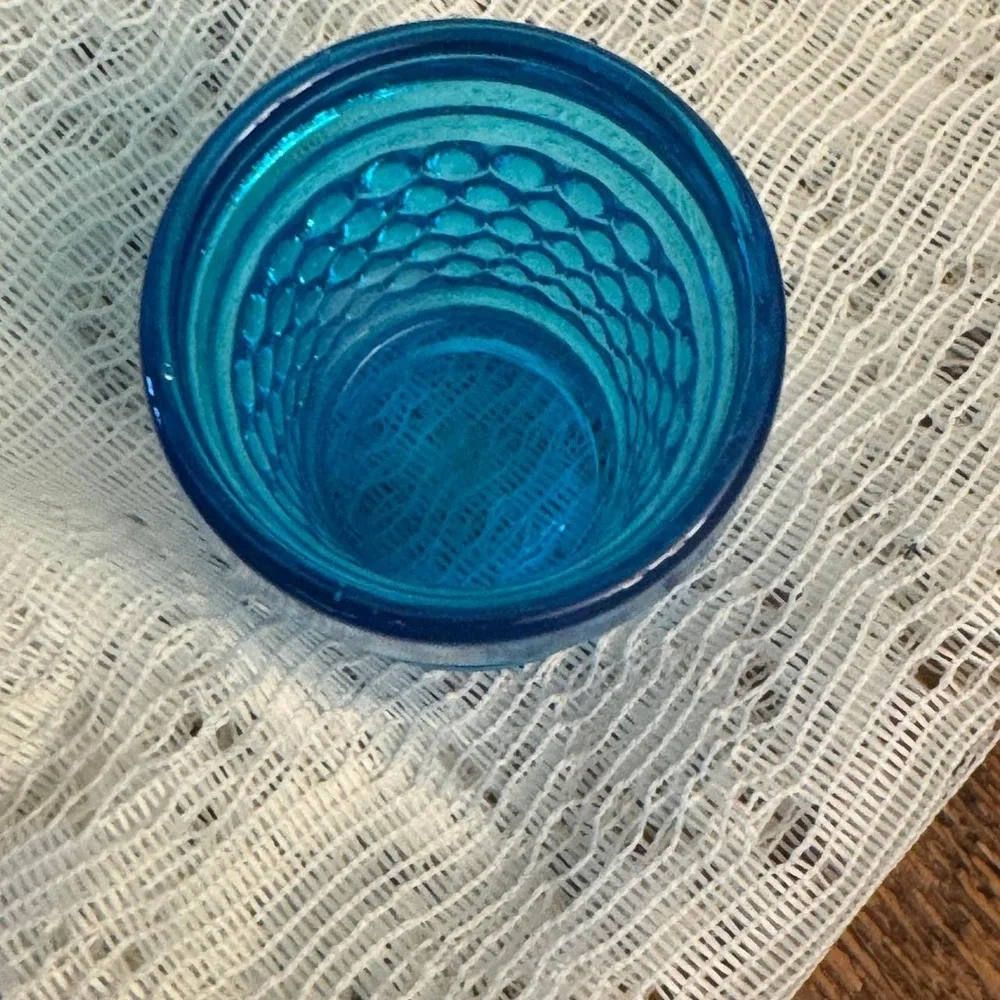 Vintage Blue‎ Hobnail Glass Toothpick Holder Votive Cup Turquoise 2.5x2